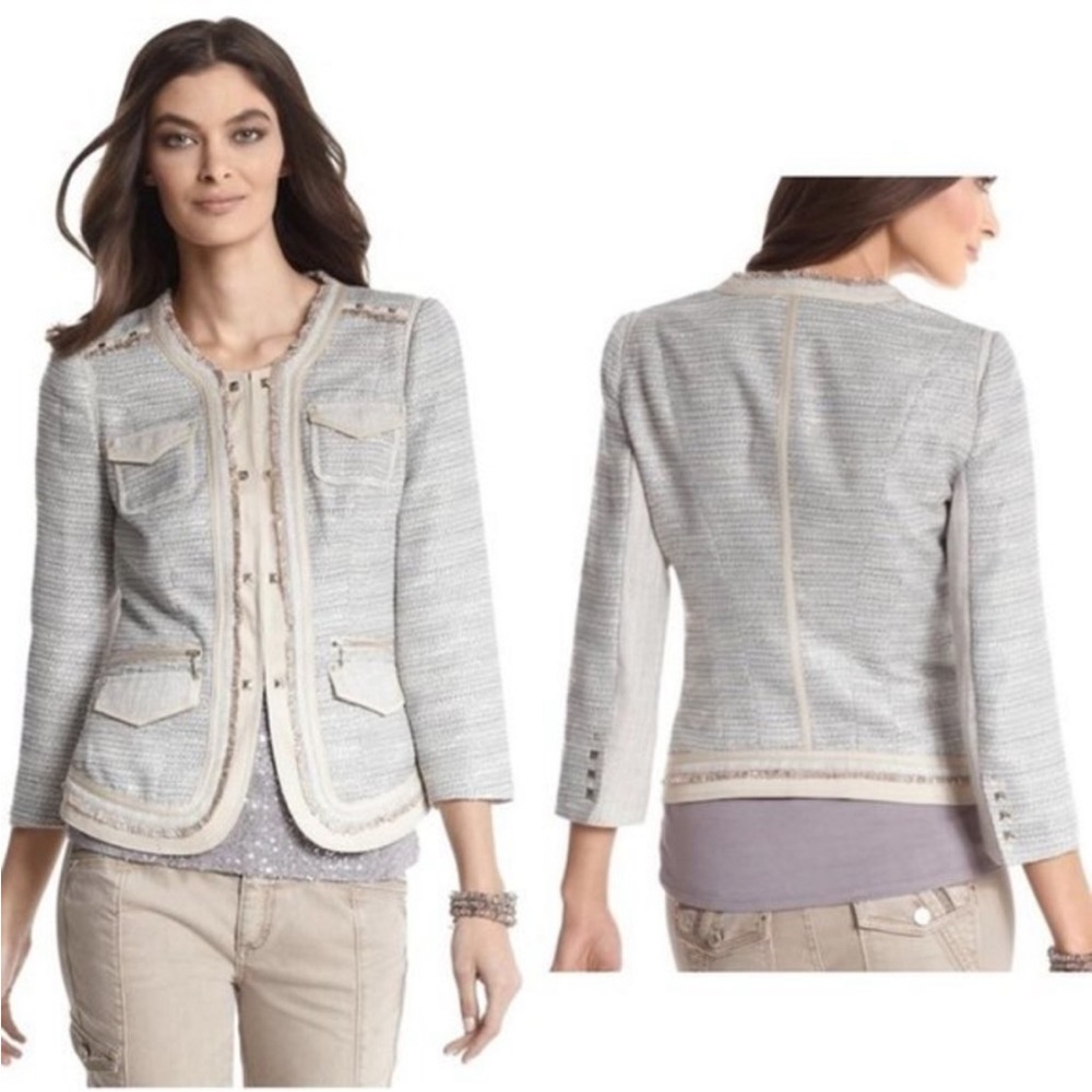 White House Black Market patch pocket woven metallic tweed blazer Women’s Size 4